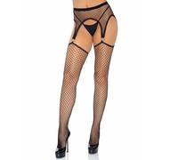 Leg Avenue Donna Net stockings w garterbelt +,1X-2X(Nero)