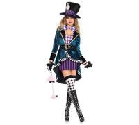 LEG AVENUE Elegante costume da cappellera da donna, 5 pezzi, con giacca e | Costume da cappelliera di alta qualità da donna con decorazioni. Include abito aderente, elegante cappotto in velluto riccio
