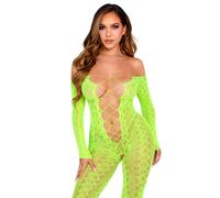 Leg Avenue Exotic Snake Crotchless Bodystocking 89357 Neon Green