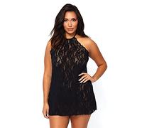 Leg Avenue Floral Lace Halter Chemise +, Nero, Plus Size