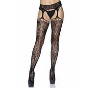 Leg Avenue Gardenia-Calze in Pizzo con Top in Rete e Giarrettiera Collant, Nero, Taglia Unica Donna