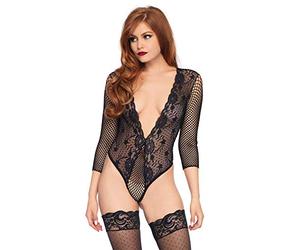 Leg Avenue High Cut Lace And Net Teddy, Nero, Taglia Unica