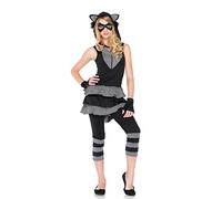 Leg Avenue J49120 20 - Set da 4 Pezzi, Motivo: Procione Rocking, da Donna, Costume da Carnevale, S/M, Nero/Grigio