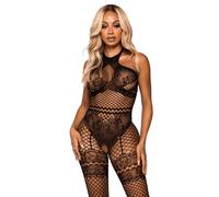 Leg avenue net halter bodystocking taglia unica - nero
