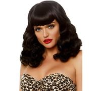 Leg avenue - parrucca retro riccia con frangia nera luminiscente