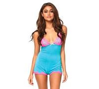 Leg Avenue Seraphina - Pigiama da notte in pizzo con pagliaccetto e pigiama, da donna, Rosa fluo/Turchese, Small