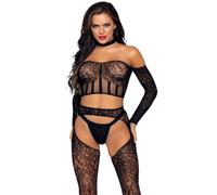 Completino Sexy Suspender Hose and String Nero