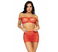 Leg avenue set tre pezzi top, minigonna e stringa taglia unica - rosso