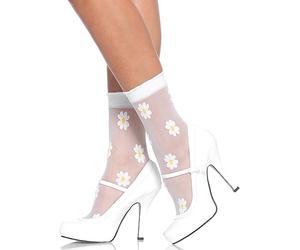 Leg Avenue Sheer Woven Daisy Anklets, Bianco/Giallo, Taglia Unica
