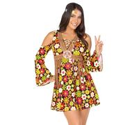 Leg Avenue- Starflower Hippie Costume with Cold Shoulder Floral Fringe Dress,Flower Headband Anni '60 Travestimento, Multicolore, Size: L (UK 14-16), 85610-10101-L-Mltclr-Mltclr-L