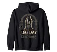 Leg Day Gym Skeleton Weightlifting Catacombe Scure Felpa con Cappuccio