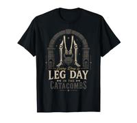 Leg Day Gym Skeleton Weightlifting Catacombe Scure Maglietta