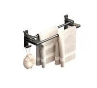 Lega di Alluminio Pistola Grigio Autoadesivo Doppia Asta Bagno Portasciugamani Senza Fori Doccia Portasciugamani 40CM Nero