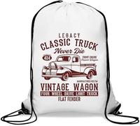Legacy Classic Truck Vintage Wagon Flat Fender Gym Sack Casual Drawstring Bag Bianco