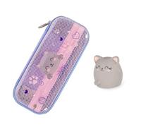 Legami - Astuccio Wonderwow con 2 scomparti e portapenne interno, scomparto interno in rete, chiusura lampo, 23 x 11 x 5 cm, multicolore, 23 x 11 x 5 cm, Kitty con gomma