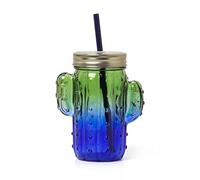 Legami - Bicchiere in Vetro con Tappo e Cannuccia, Cheers, 11x14,5 cm, 350 ml, in Vetro, Plastica, Acciaio Inox, Tema Cactus, Boccale col Manico a Forma di Pianta Grassa, Tappo a Vite (JAR0002)