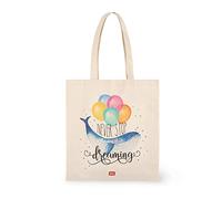 Legami - Borsa di cotone, Taschina interna, con Soffietto, Manico Lungo, Ecologica, 38,5x42 cm, Tema Whale