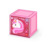 Legami - Box Componibile da Scrivania Cutie Cubes, Tema Unicorn, Organiser da Scrivania, Portaoggetti, Foglio di Adesivi incluso, Impilabile, Multifunzionale, in ABS, 90 x 90 x 100 cm