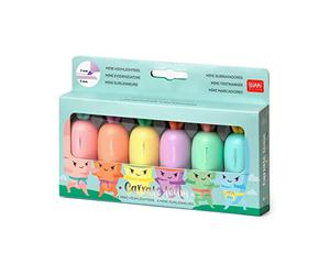 Legami HC0001 Set di 6 Mini Evidenziatori, Carrate Team, Evidenziatori a Forma di Carota, Inchiostri a Base d'Acqua, per Tratti Fini e Spessi, Colori Pastello, Asciugatura Rapida