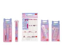 Legami Kit Cancelleria Tema Kitty - Compasso, Correttore a Nastro, Colla a Nastro, Gomme Impilabili ed Etichette Adesive - Set Scuola e Ufficio