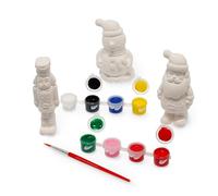 Legami - Kit Decorazione Statuette di Natale Paint Your Christmas, 3 Statuette di Gesso, Babbo Natale, Pupazzo di Neve, Schiaccianoci, 7 Colori a Tempera, 1 Pennello, 21 x 30 cm