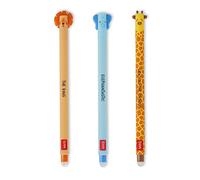 Legami - Penna Gel Cancellabile, Sfera sull'Estremità per Rimuovere l'Inchiostro senza Consumare il Foglio - Inchiostro Nero Termosensibile - Savannah collection - Lion, Giraffe, Elephant