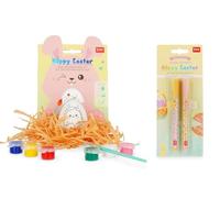 LEGAMI Set da 2 in bundle di pennarelli cancellabili, edizione pasquale + Set di decorazione pasquale con 6 colori, pennello e uovo in ceramica da dipingere