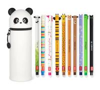 LEGAMI - Set di 10 penne gel cancellabili + astuccio Panda 2 in 1 - con inchiostro cancellabile termosensibile, gamma di colori dell'inchiostro e disegni a botte, punta da 0,7 mm