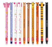 LEGAMI - Set di 10 penne gel cancellabili con inchiostro termosensibile, gamma di colori dell'inchiostro e design del fusto, punta da 0,7 mm, disegni di animali