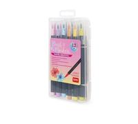 Legami - Set di 12 Pennarelli con Punta Pennello - Brush Markers, Punta Flessibile in Fibra di Nylon, Pennarelli 12 Colori Pastello, Tratti Fluidi e Larghezze Variabili, Diametro Pennarello 1 cm