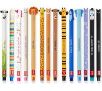 LEGAMI, Set di 14 penne gel cancellabili con inchiostro cancellabile termosensibile, gamma di colori diversi di inchiostro e disegni, punta da 0,7 mm, design di animali