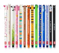 LEGAMI - Set di 14 penne gel cancellabili con inchiostro cancellabile termosensibile, gamma di colori dell'inchiostro e disegni a botte, punta da 0,7 mm, disegni di animali