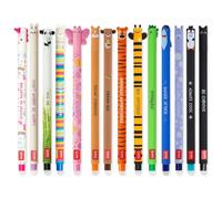 LEGAMI - Set di 14 penne gel cancellabili con inchiostro cancellabile termosensibile, gamma di colori dell'inchiostro e disegni a botte, punta da 0,7 mm, disegni di animali
