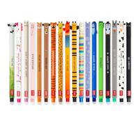 LEGAMI - Set di 18 penne gel cancellabili con inchiostro cancellabile termosensibile, gamma di colori dell'inchiostro e disegni a botte, punta da 0,7 mm, disegni di animali, pollo, maiale, asino