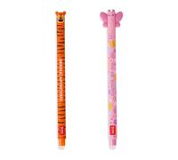 Legami - Set di 2 penne con gomma in gel, penne con inchiostro cancellabile, tigre e farfalla cancellabili senza consumare fogli, punta da 0,7 mm