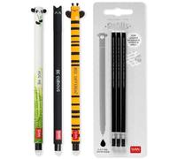LEGAMI - Set di 3 penne gel cancellabili + 3 ricariche nere, con inchiostro cancellabile termosensibile, gamma di colori dell'inchiostro e disegni a botte, punta da 0,7 mm, design panda, gatto e ape