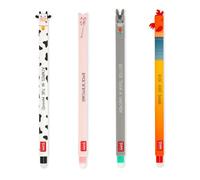 Legami - Set di 4 Penne Gel Cancellabili Farm Sweet Farm, Penne con Inchiostro Cancellabile Termosensibile, Nero, Rosa, Verde, Rosso, Cancella Senza Consumare il Foglio, Punta 0,7 mm