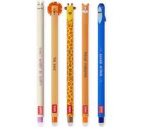 LEGAMI - Set di 5 penne gel cancellabili con inchiostro cancellabile termosensibile, gamma di colori dell'inchiostro e disegni a botte, punta da 0,7 mm, coniglietto, leone, giraffa, corgi e squalo