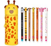 LEGAMI - Set di 7 penne gel cancellabili + astuccio portapenne 2 in 1 - con inchiostro cancellabile termosensibile, colori dell'inchiostro e disegni a botte, punta da 0,7 mm, set 2 (giraffa)