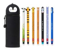 LEGAMI - Set di 7 penne gel cancellabili + astuccio Penguin 2 in 1 - con inchiostro cancellabile termosensibile, gamma di colori dell'inchiostro e disegni a botte, punta da 0,7 mm