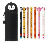 LEGAMI - Set di 7 penne gel cancellabili + astuccio portapenne 2 in 1 - con inchiostro cancellabile termosensibile, colori dell'inchiostro e disegni a botte, punta da 0,7 mm, set 2 (pinguino)