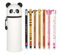 LEGAMI - Set di 7 penne gel cancellabili + astuccio portapenne 2 in 1 - con inchiostro cancellabile termosensibile, colori dell'inchiostro e disegni a botte, punta da 0,7 mm, set 2 (Panda)