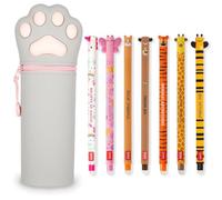LEGAMI - Set di 7 penne gel cancellabili + Kitty 2 in 1 astuccio portapenne - con inchiostro cancellabile termosensibile, gamma di colori dell'inchiostro e disegni a botte, punta da 0,7 mm
