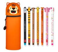 LEGAMI - Set di 7 penne gel cancellabili + astuccio portapenne 2 in 1 - con inchiostro cancellabile termosensibile, colori dell'inchiostro e disegni a botte, punta da 0,7 mm, set 2 (Tiger)