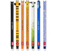 LEGAMI - Set di 7 penne gel cancellabili con inchiostro cancellabile termosensibile, gamma di colori dell'inchiostro e disegni a botte, punta da 0,7 mm, gatto, ape, corgi, giraffa, panda, squalo,