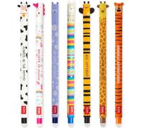 LEGAMI - Set di 7 penne gel cancellabili con inchiostro termosensibile cancellabile, gamma di colori dell'inchiostro e disegni a botte, punta da 0,7 mm, mucca, unicorno, ippopotamo, lama, ape, giraffa