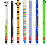 LEGAMI - Set di 7 penne gel cancellabili con inchiostro cancellabile termosensibile, gamma di colori dell'inchiostro e disegni a botte, punta da 0,7 mm, design panda, gatto, ape, lama, leone,