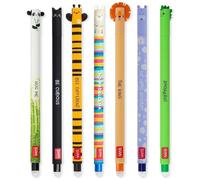 LEGAMI - Set di 7 penne gel cancellabili con inchiostro cancellabile termosensibile, gamma di colori dell'inchiostro e disegni a botte, punta da 0,7 mm, design panda, gatto, ape, lama, leone,