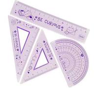 Legami - Set di Geometria, Set con Righello da 15 cm, Squadra 60° da 10 cm, Goniometro 180° per la Scuola, Custodia Inclusa, Materiale Flessibile, Tema Kitty