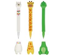LEGAMI Stand-Ink Ovation - Penna a sfera con base - Divertente e carina penna a tema animale, perfetta per scrivania, casa o ufficio, temi di design lama, giraffa e dinosauri, confezione da 3 penne